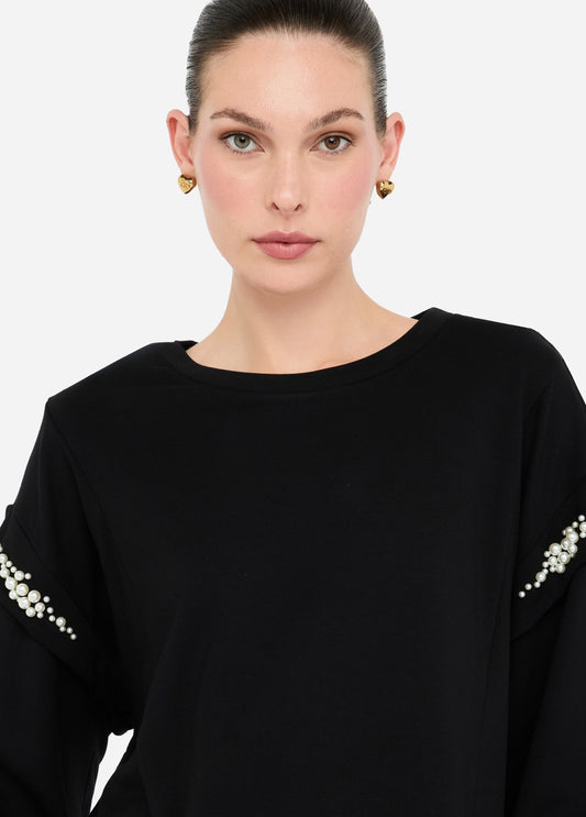 Felpa Con Perle Nera Liu Jo