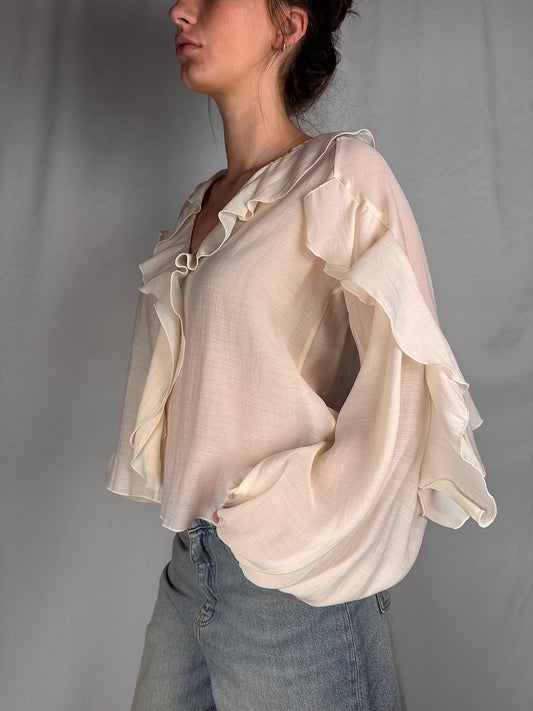 Blusa con Volant Tensione In Burro