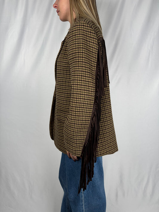 Giacca Pied Poule con Frange Marrone Armonia