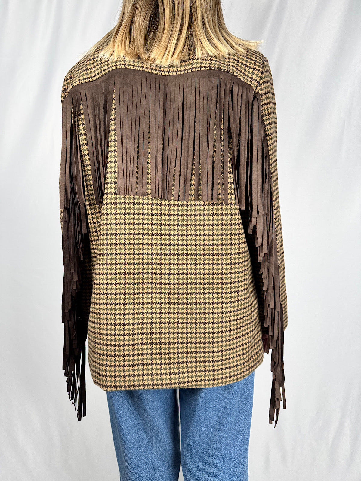 Giacca Pied Poule con Frange Marrone Armonia