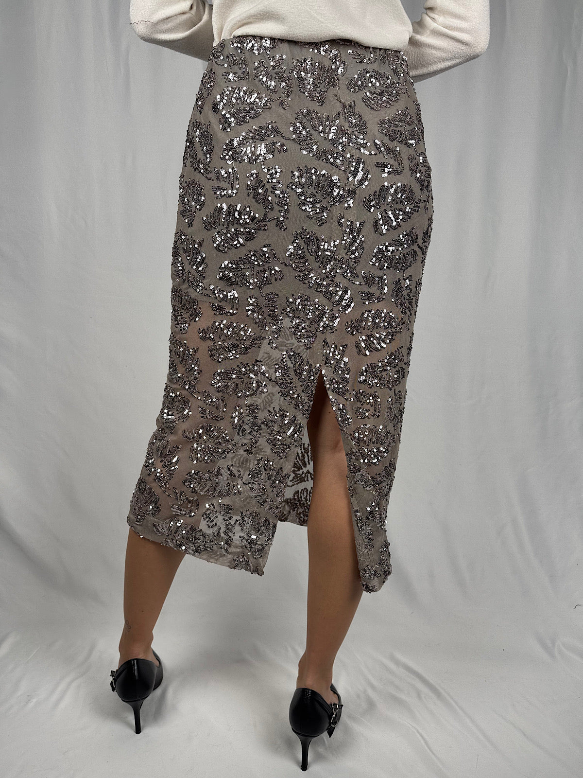 Gonna con Pailletes Grigio Tensione-In