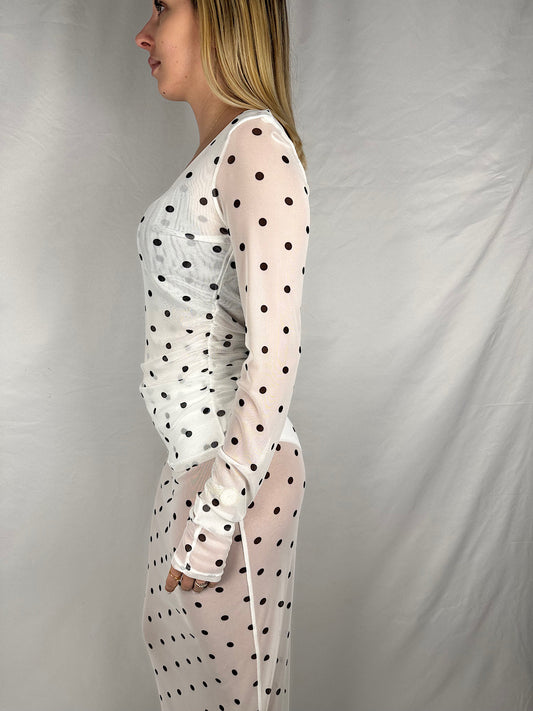 T-Shirt In Tulle Stretch A Pois Vicolo Naturale/Nero
