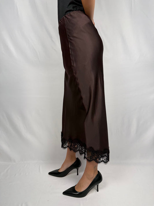 Gonna Satin con Pizzo Vicolo Cioccolato