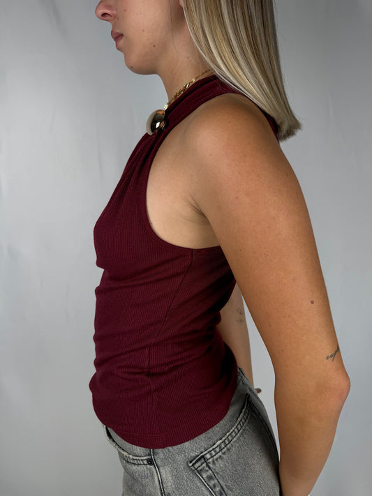 Top a Costine con Dettaglio Gioiello Oro Vicolo Bordeaux