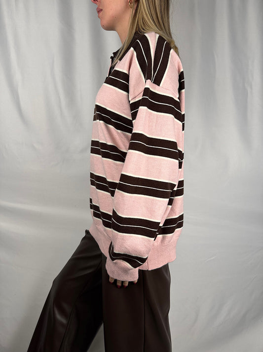 Polo a Righe Marrone e Rosa Armonia