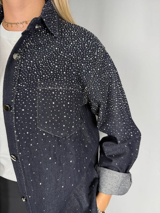 Camicia Denim Scuro con Strass Armonia