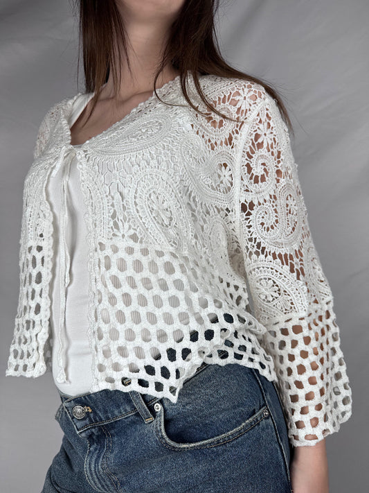 Cardigan Crochet Susy Mix Bianco