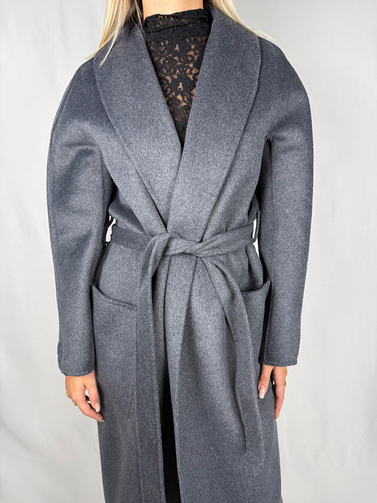 Cappotto Lungo con Cintura Vicolo Hand Made Grigio Scuro