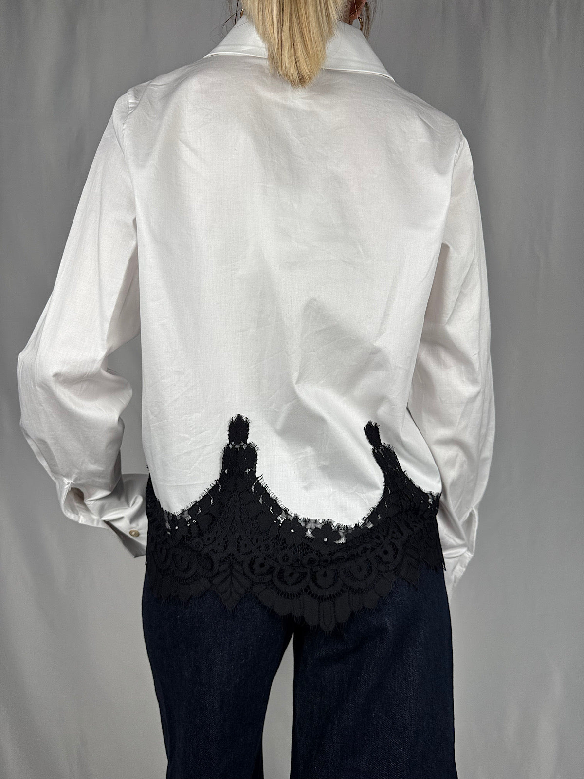 Camicia Oxford con Pizzo Bianco/nero Tensione-In
