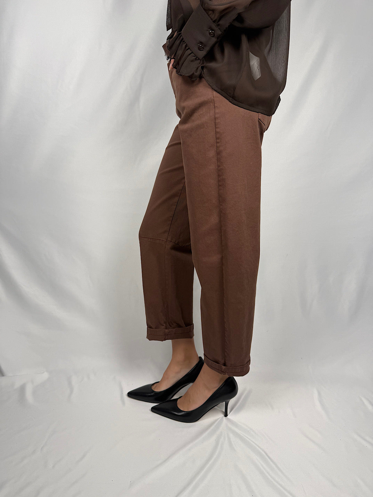 Pantalone con Cintura Tensione-In Cioccolato