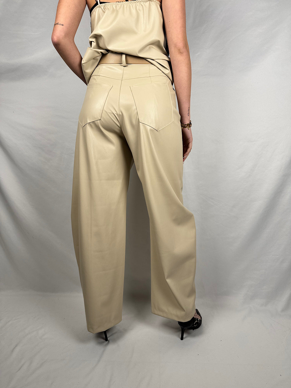 Pantalone Eco-Pelle Beige Vicolo