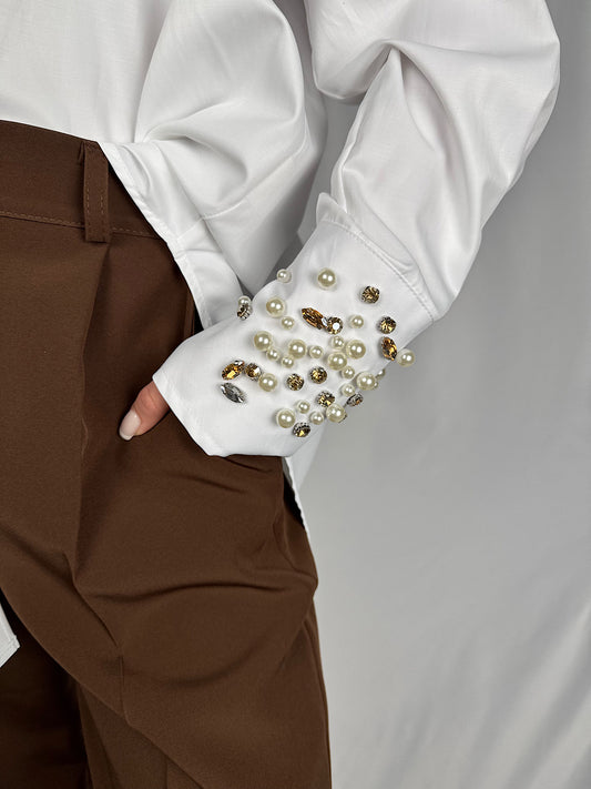 Camicia con Applicazioni Bianca Tensione-In