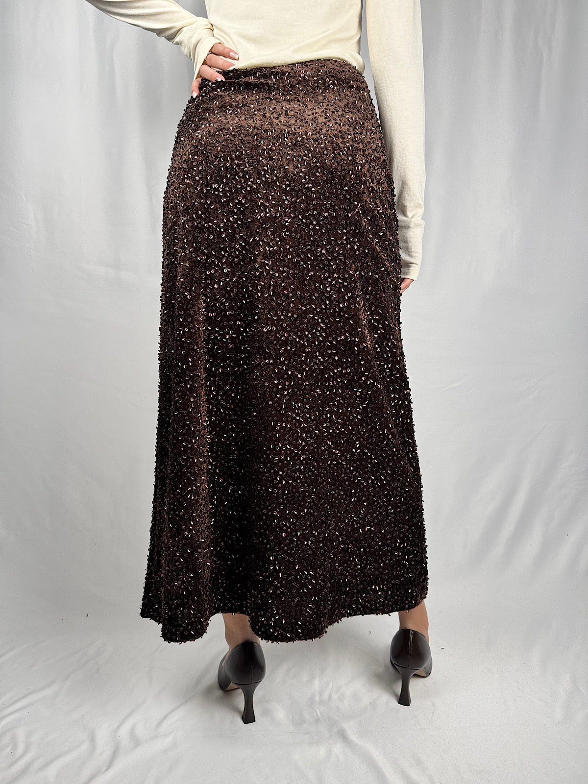 Gonna in Velluto con Pailletes Marrone Tensione-In