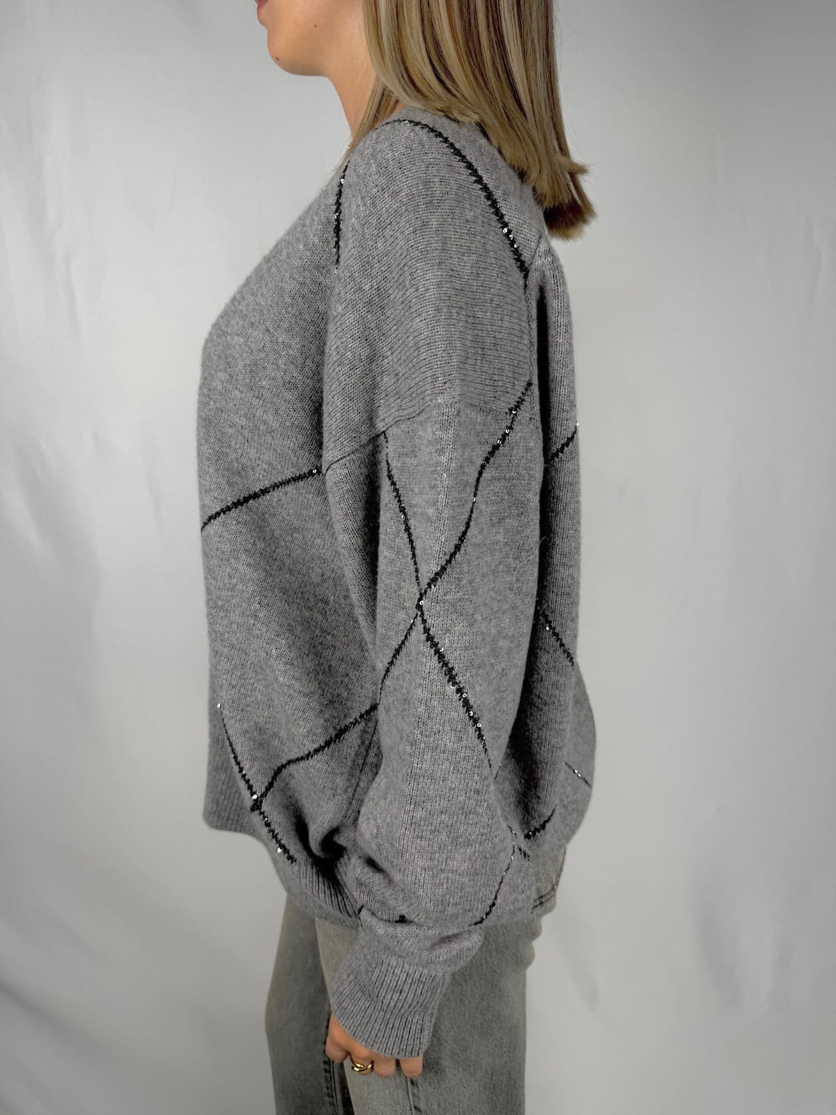 Cardigan con Paillettes Nere Vicolo Grigio