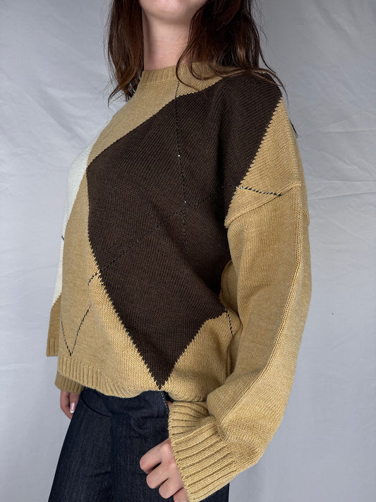 Maglia Rombi Tensione In Beige/Moro/Panna