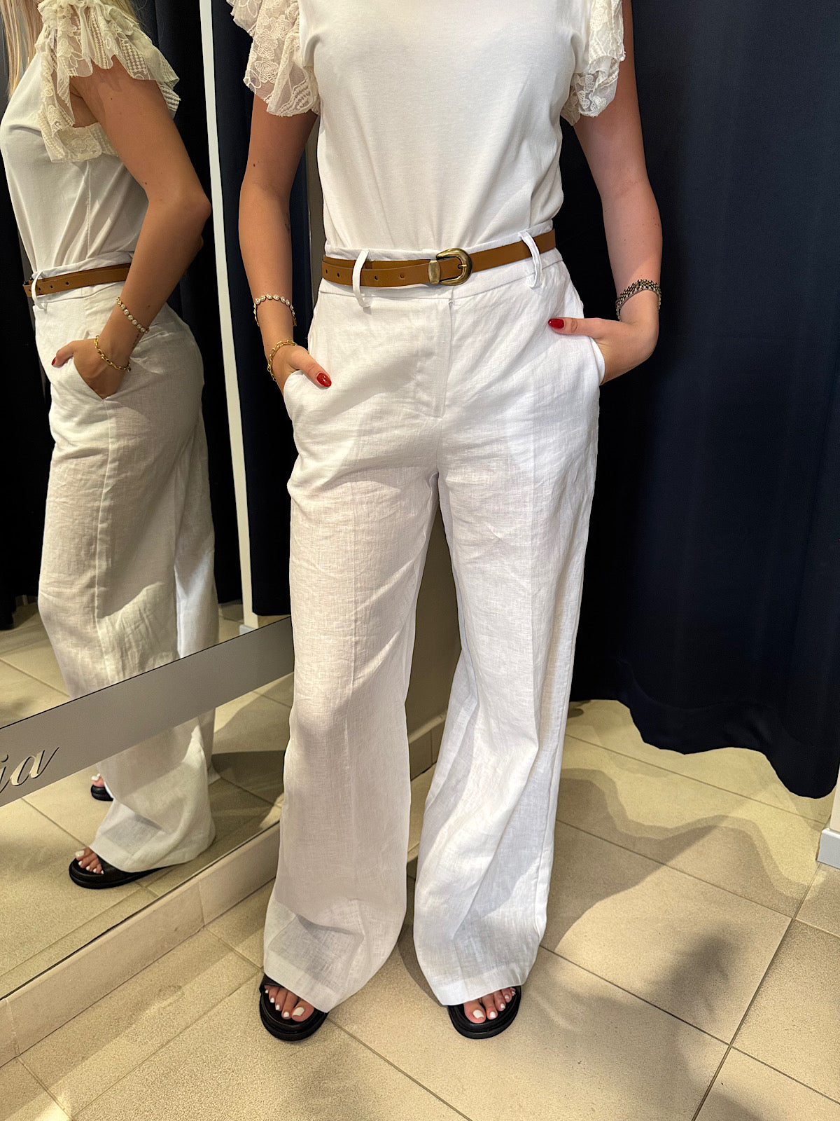Pantaloni in Lino Bianchi Tensione In