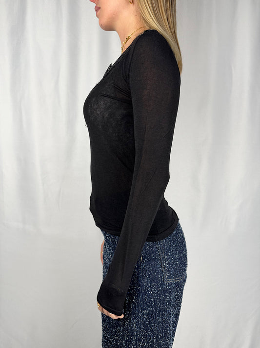 Maglia Misto Chachemere con Pizzo Nera SusyMix