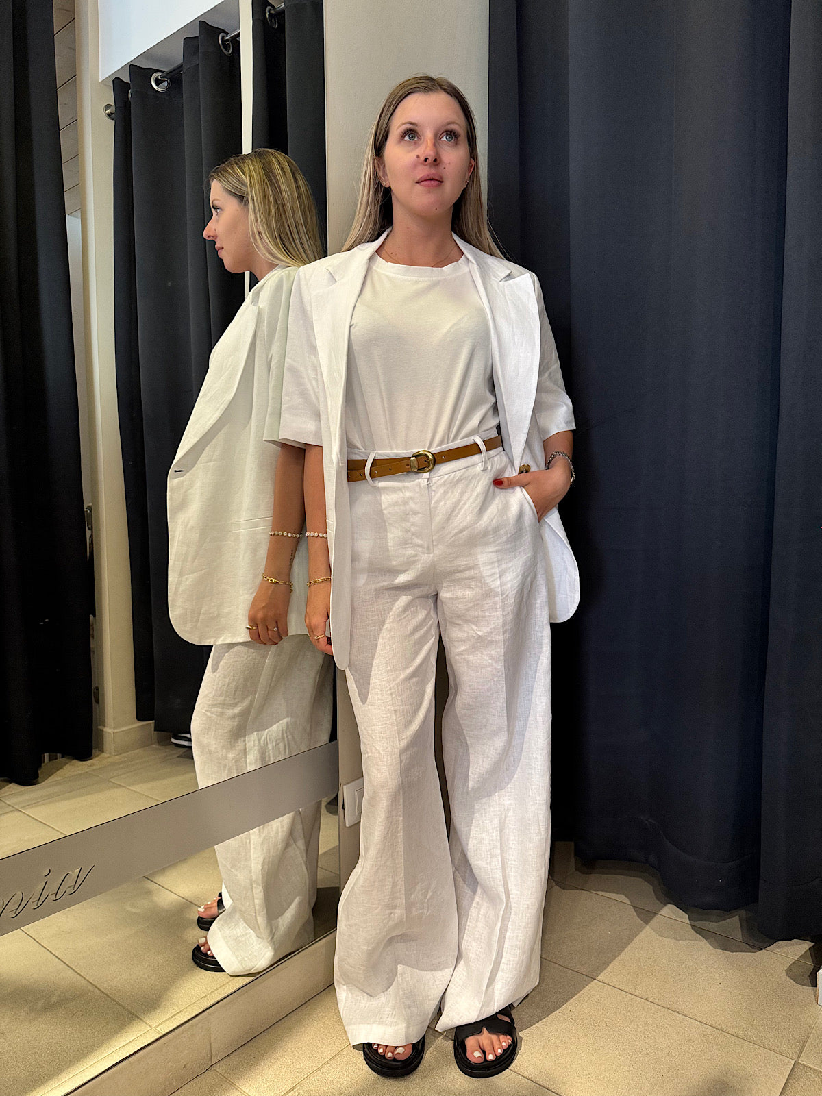 Pantaloni in Lino Bianchi Tensione In