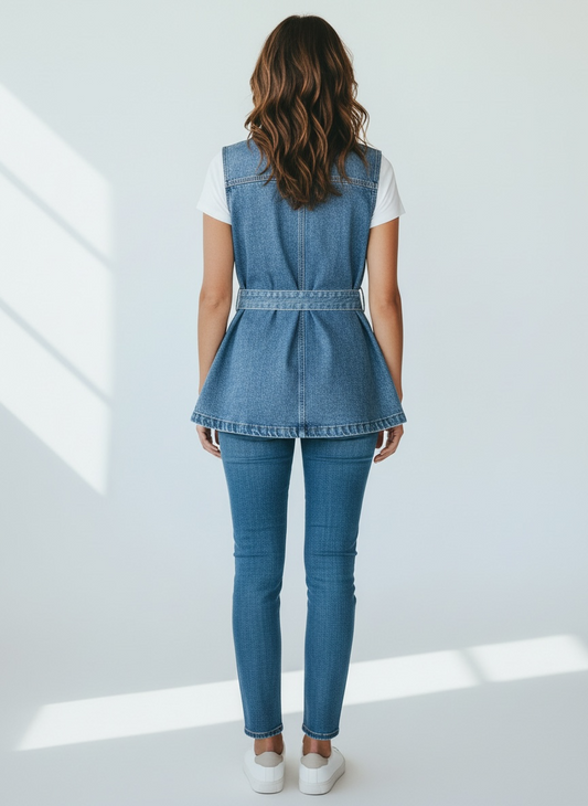 Gilet con Bottoni Gioiello Oro Denim Armonia