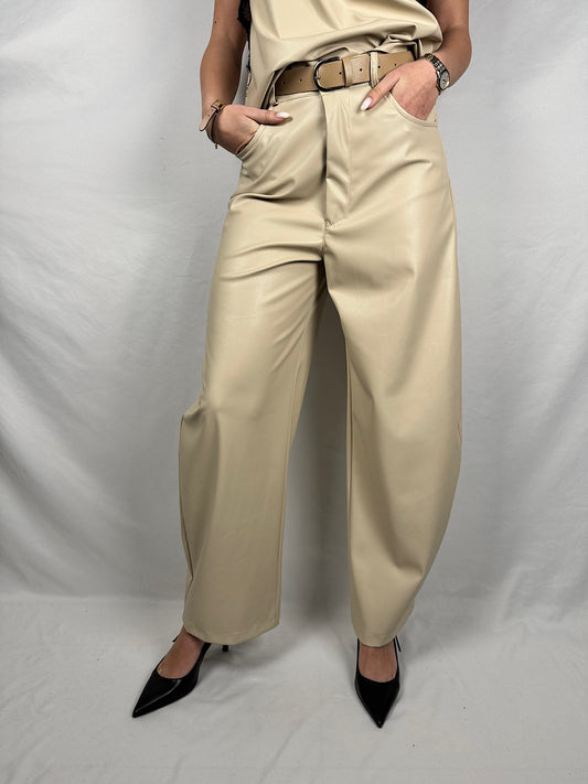 Pantalone Eco-Pelle Beige Vicolo