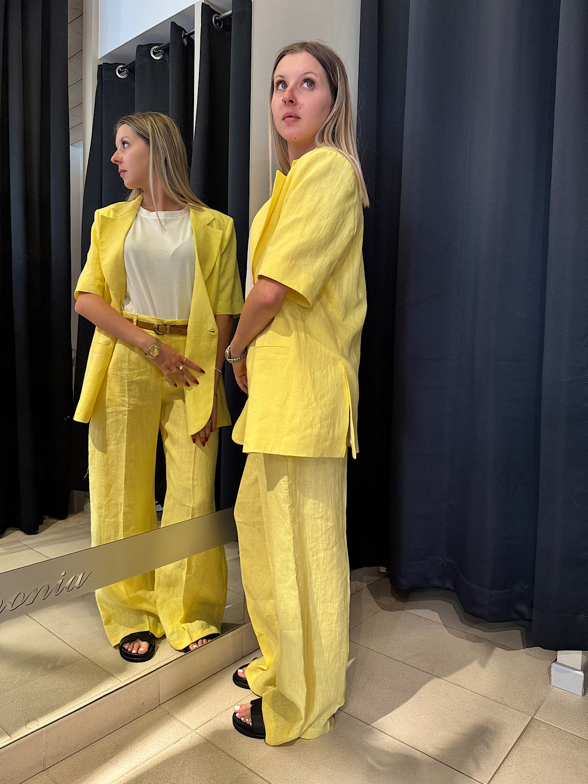 Pantaloni in Lino Giallo Tensione In