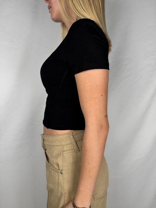 T-Shirt con Corsetto Nero Vicolo