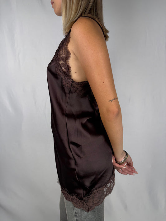 Top Sottoveste in Pizzo Armonia Marrone