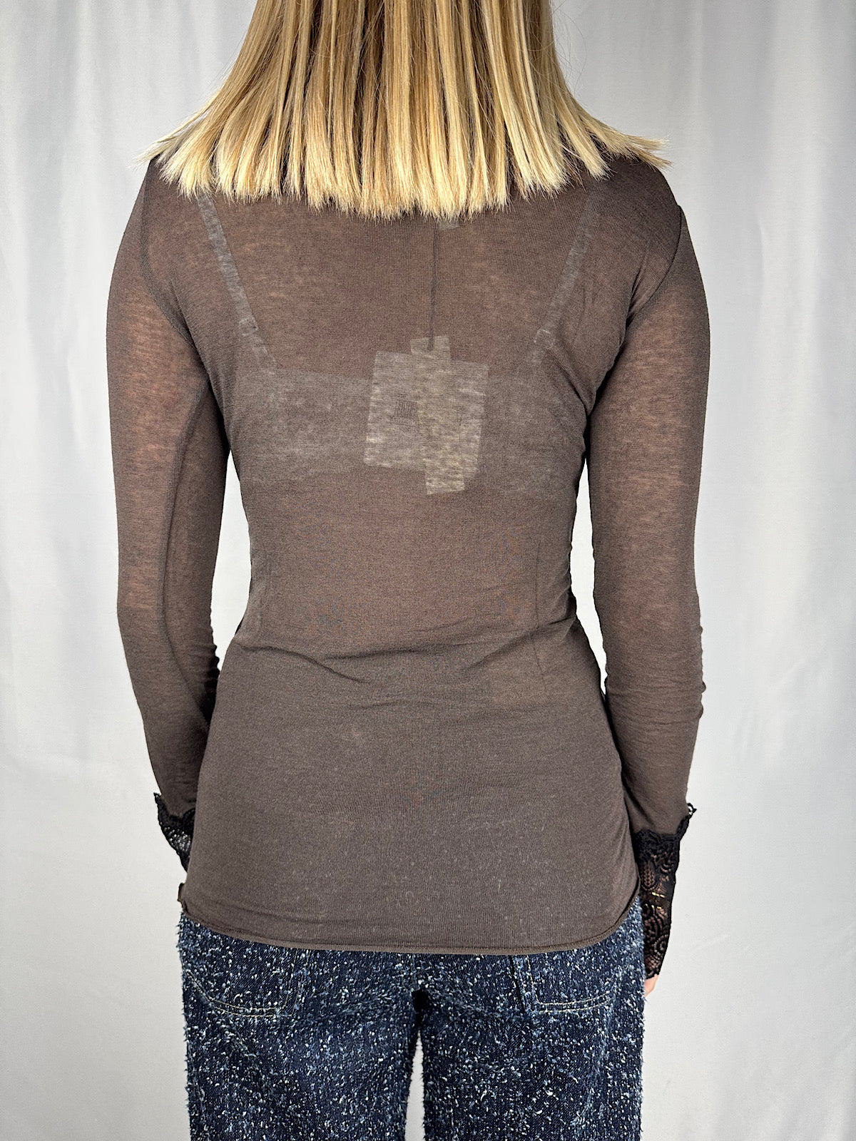 Maglia Chachemere con Pizzo Marrone Tensione-In