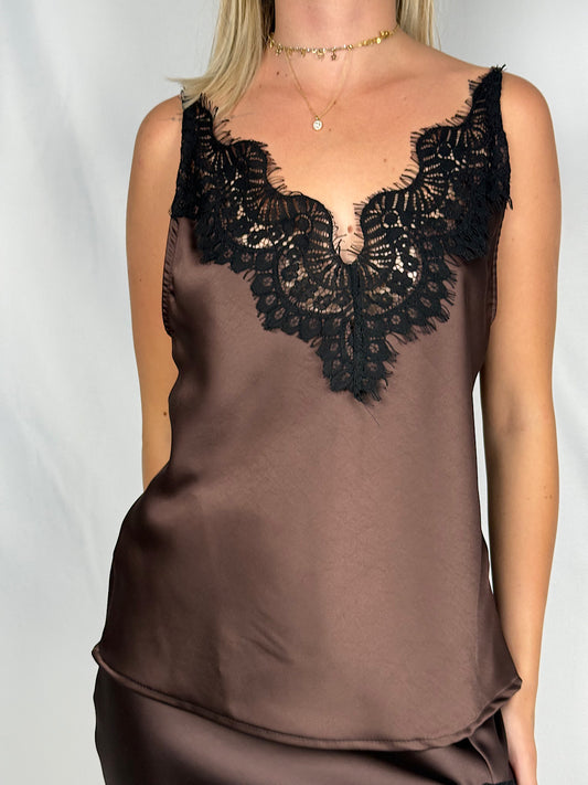 Top Sottoveste con Pizzo Nero Tensione-In Moro