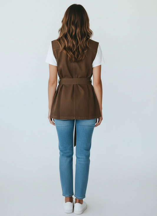 Gilet con Bottoni Gioiello Oro Denim Moro