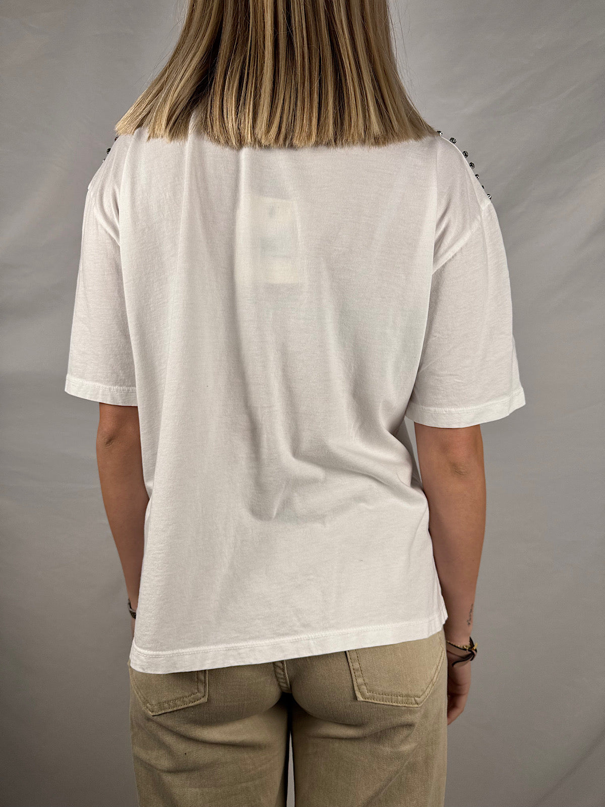 T-Shirt Bianca con Cabochon Colorati Vicolo