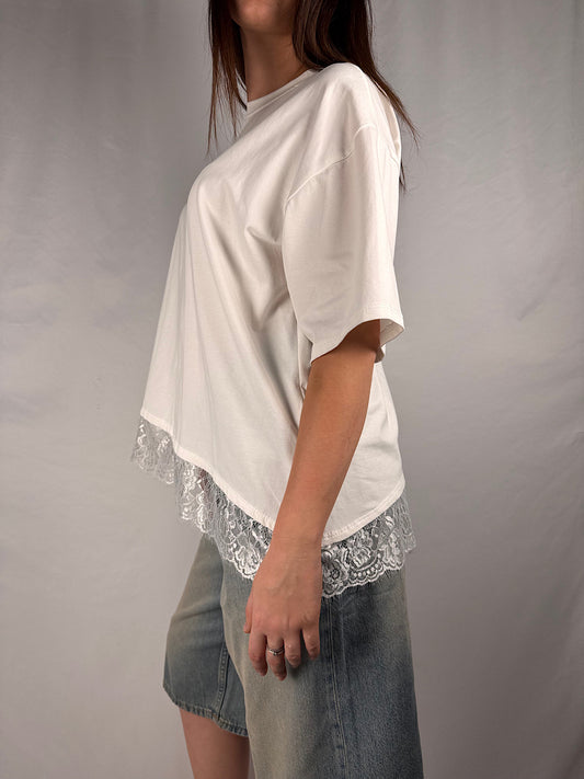 T-Shirt Con Pizzo sul Fondo Armonia Bianca