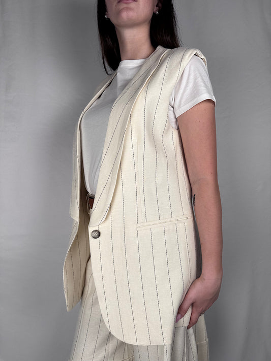Gilet Gessato Viscosa Lino Vicolo Burro