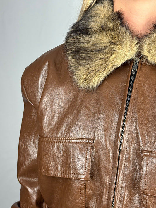 Bomber Corto Ecopelle Cognac Lumina