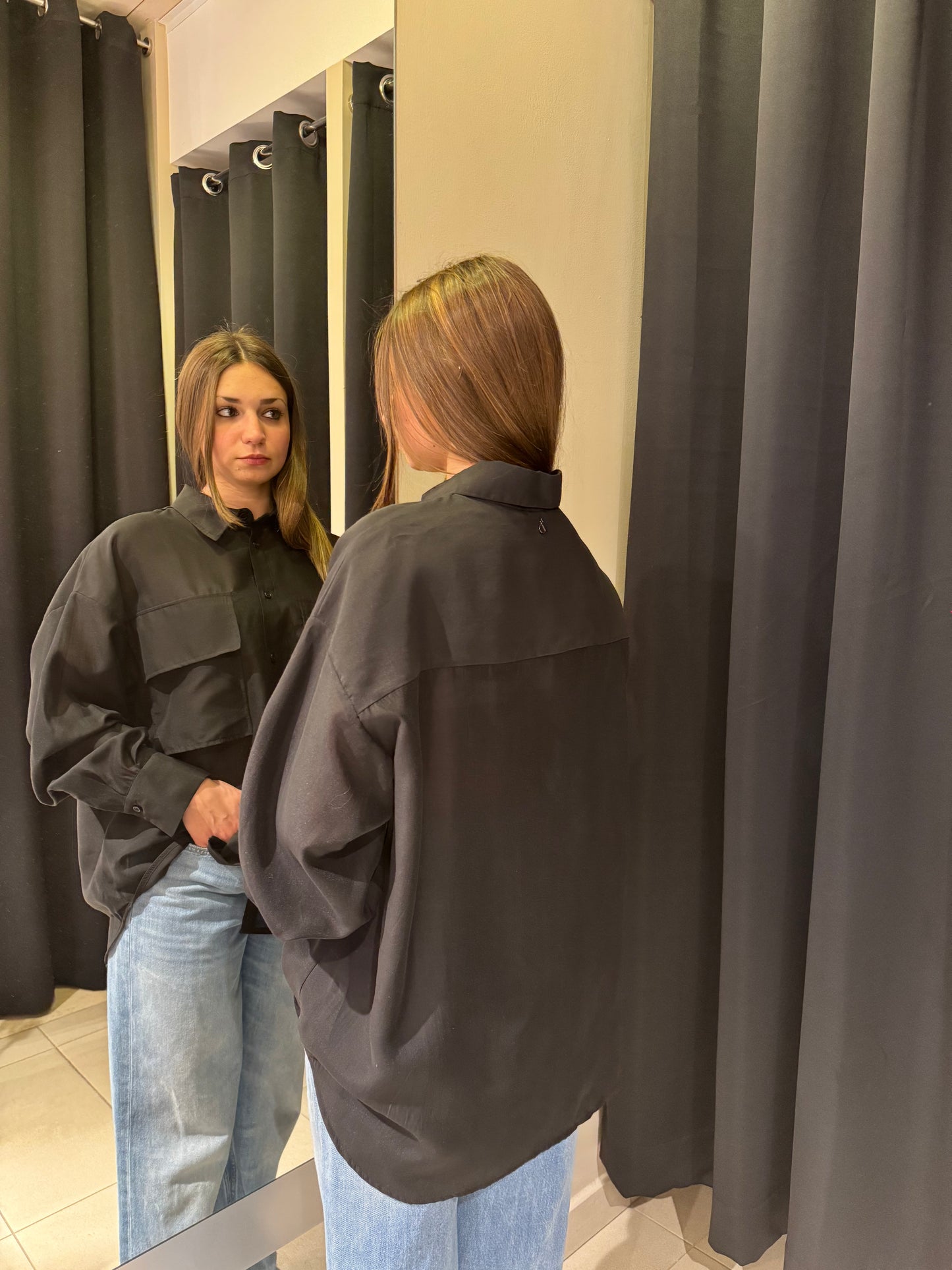 Camicia Con Tasconi Nera