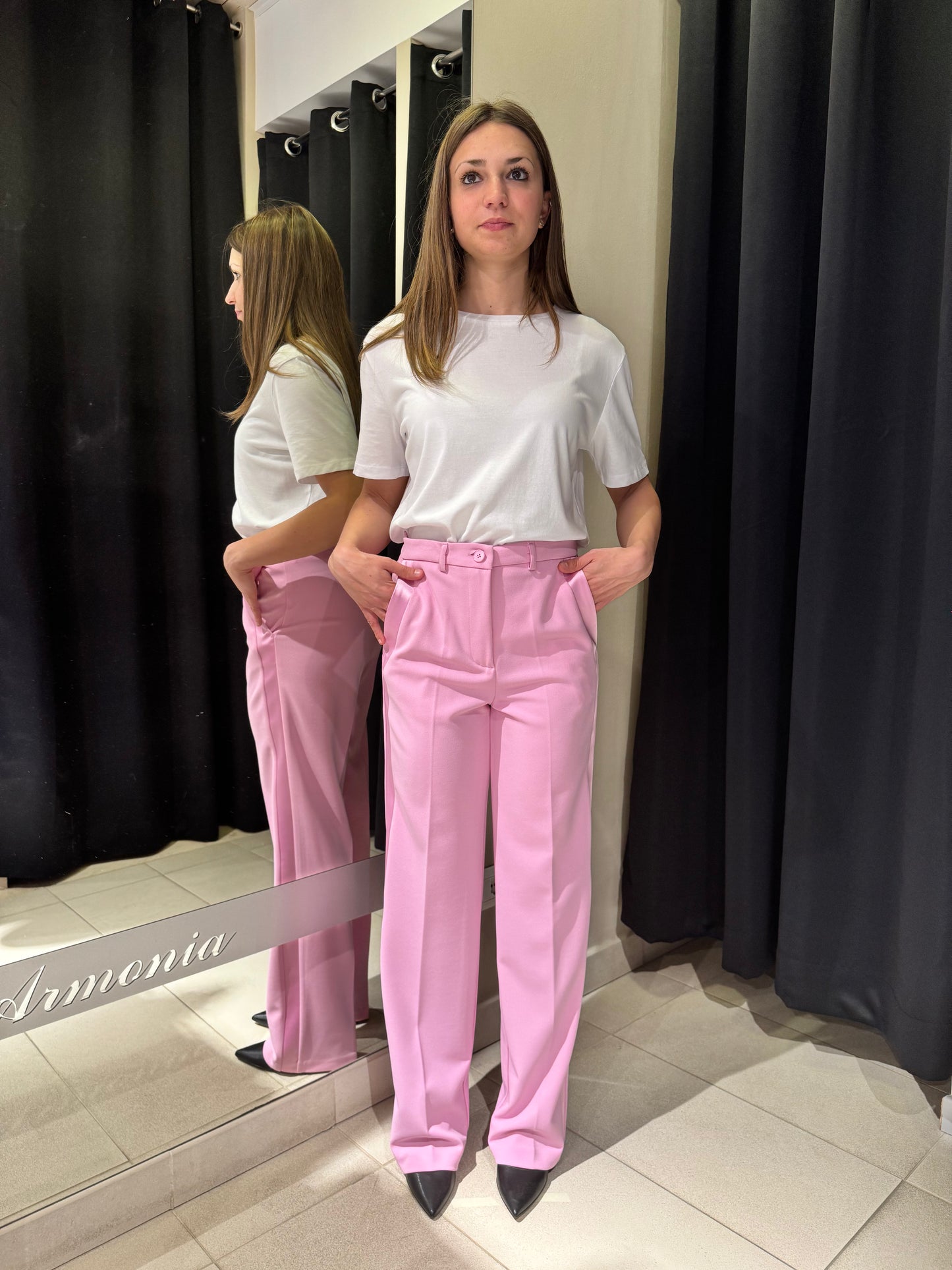 Pantalone Con Banda In Raso Rosa