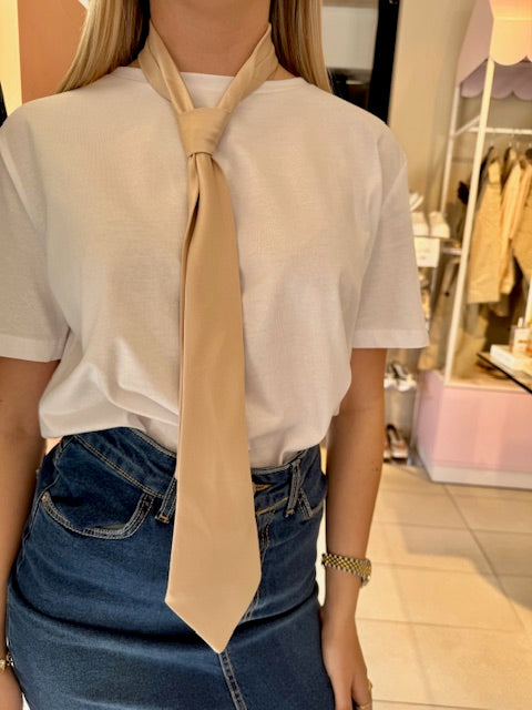 Cravatta Effetto Satin Beige
