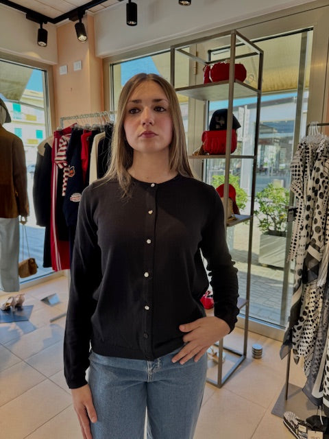 Cardigan Bottoni Gioiello Nero