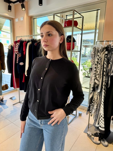 Cardigan Bottoni Gioiello Nero