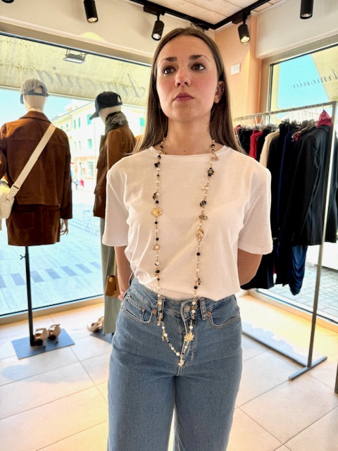 Collana Lunga Con Fiori E Perline
