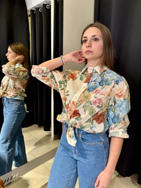 Camicia In Mussola Maniche Corte Fantasia Floreale