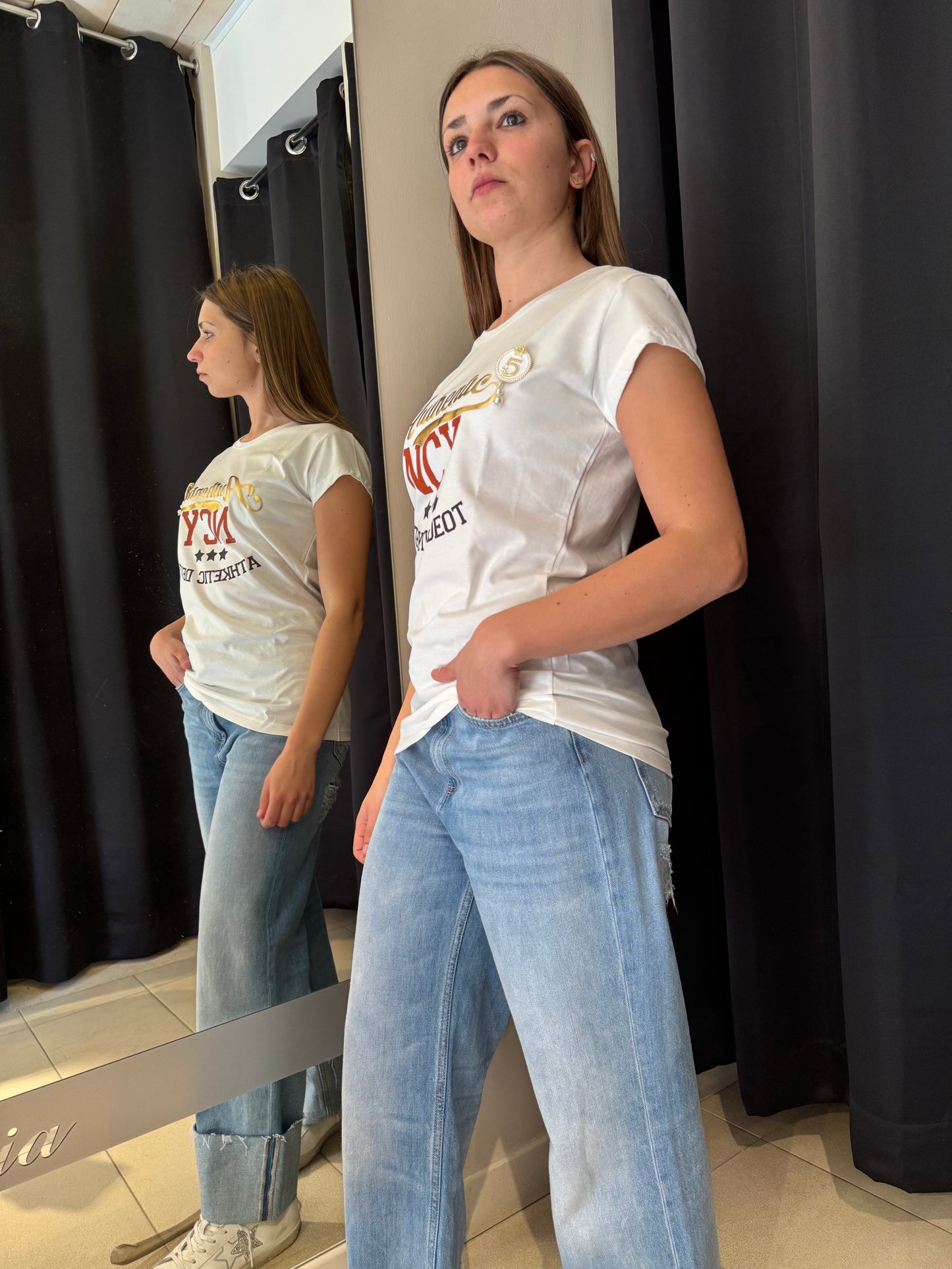 T-Shirt Bianca Con Stampa "Authentic New York"