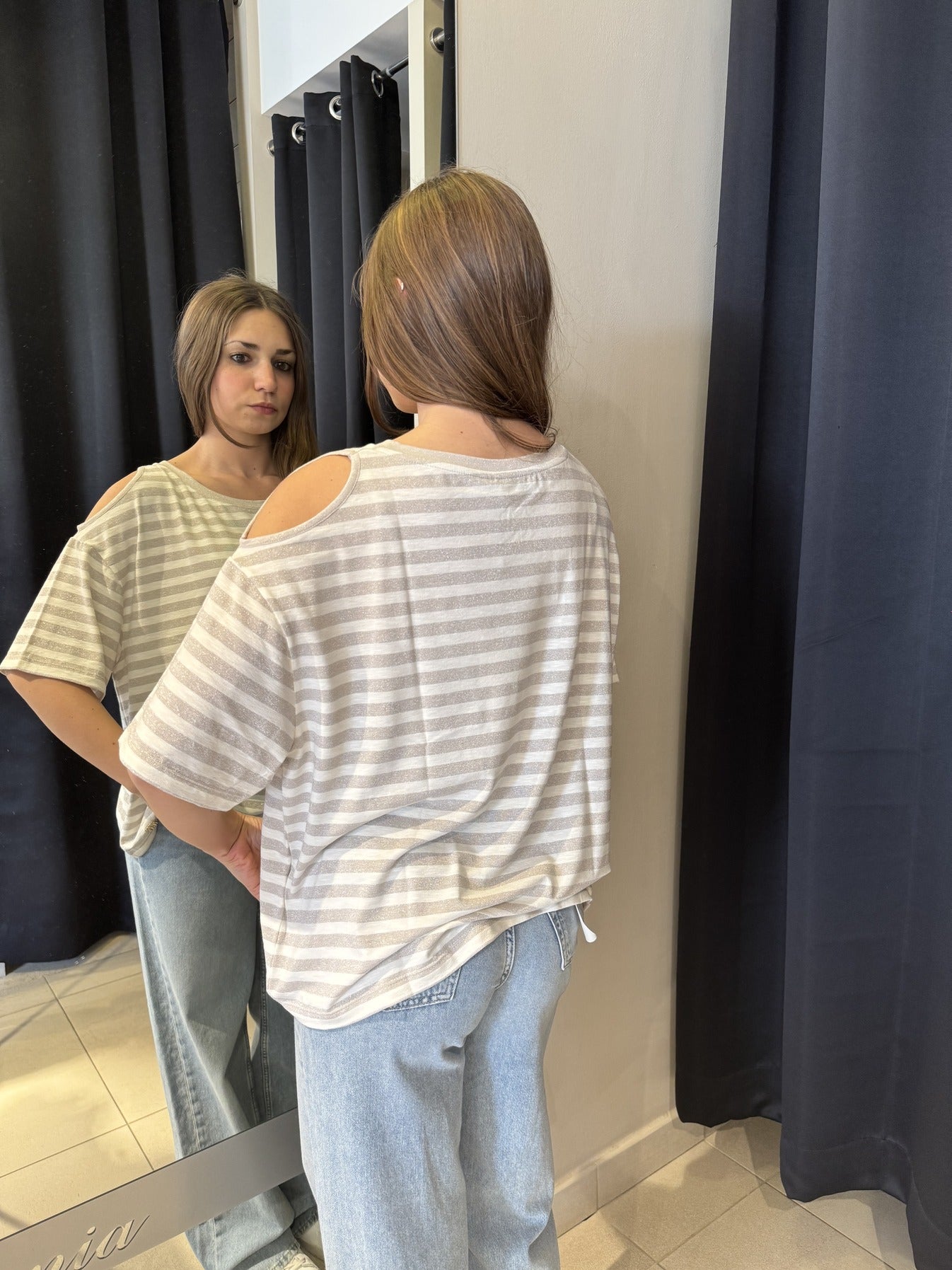 T-Shirt Cut Out A Righe Laminata