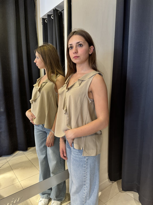 Canotta Con Rouches Beige