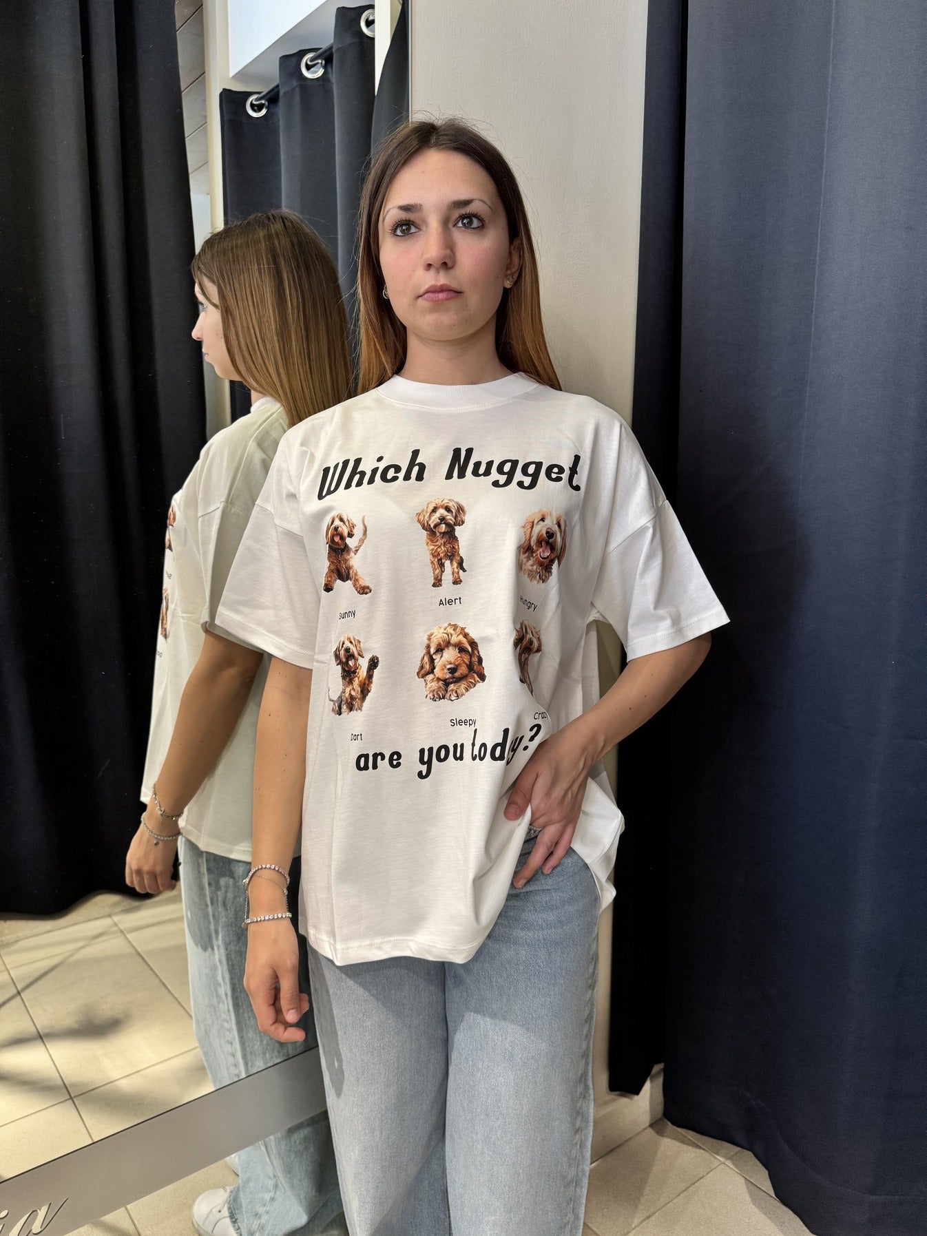 T-Shirt Bianca Oversize Stampa Cani
