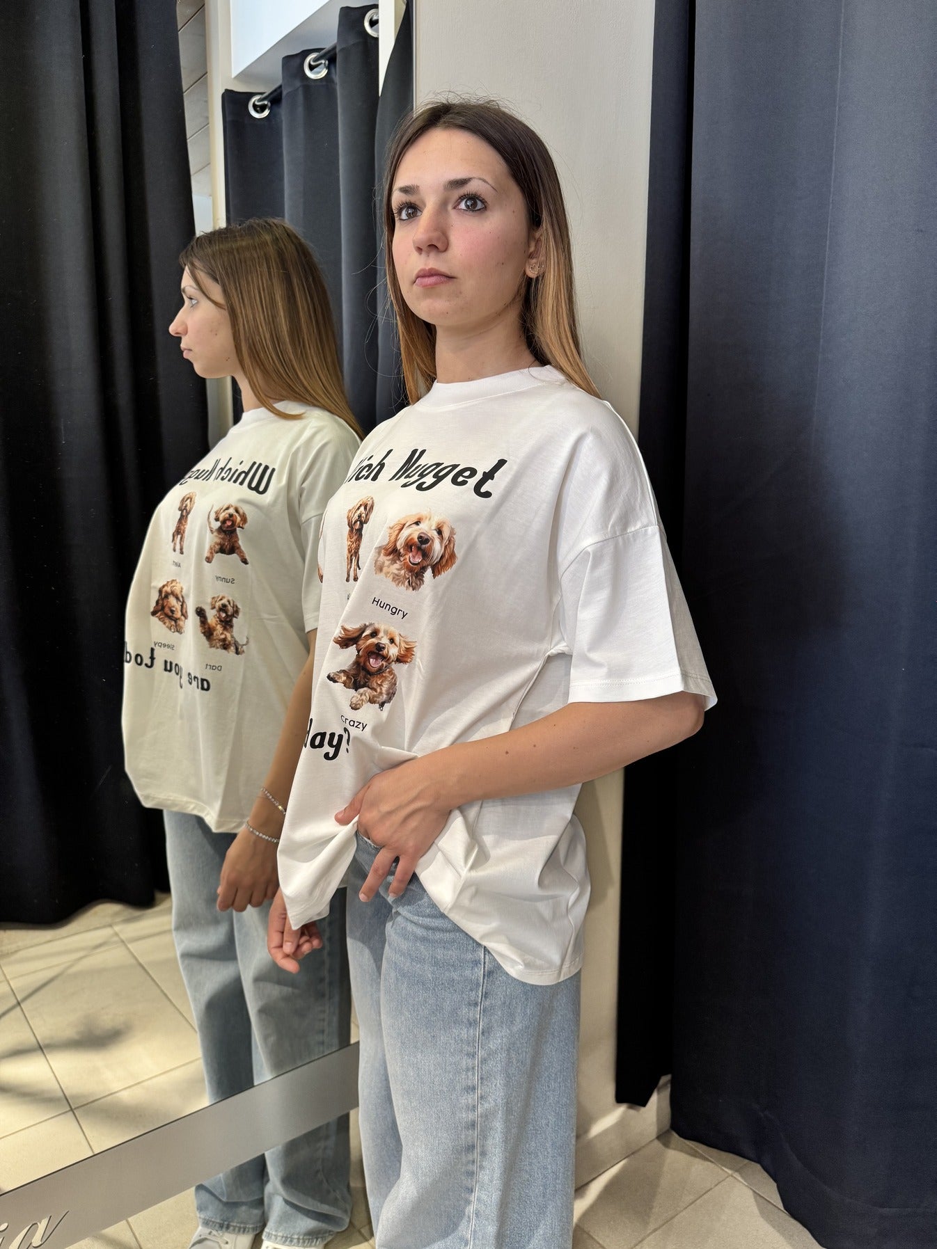 T-Shirt Bianca Oversize Stampa Cani