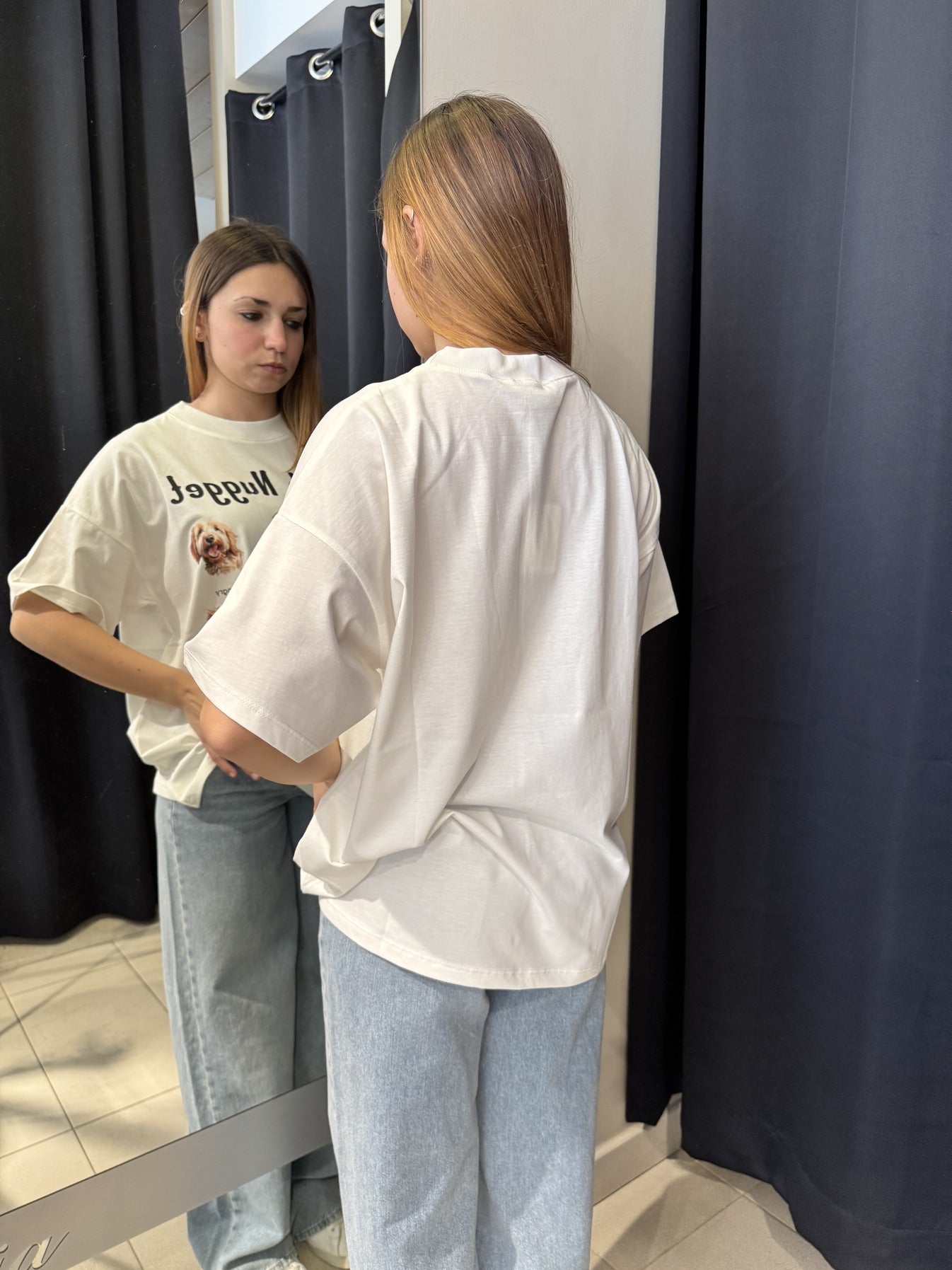 T-Shirt Bianca Oversize Stampa Cani