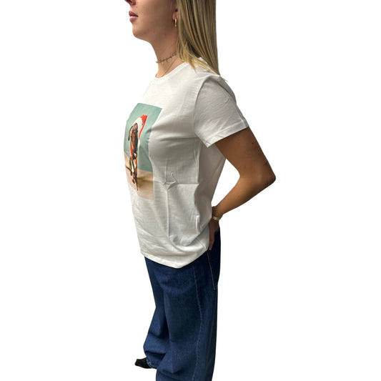 T Shirt Stampa Bassotto Verde E Bianca