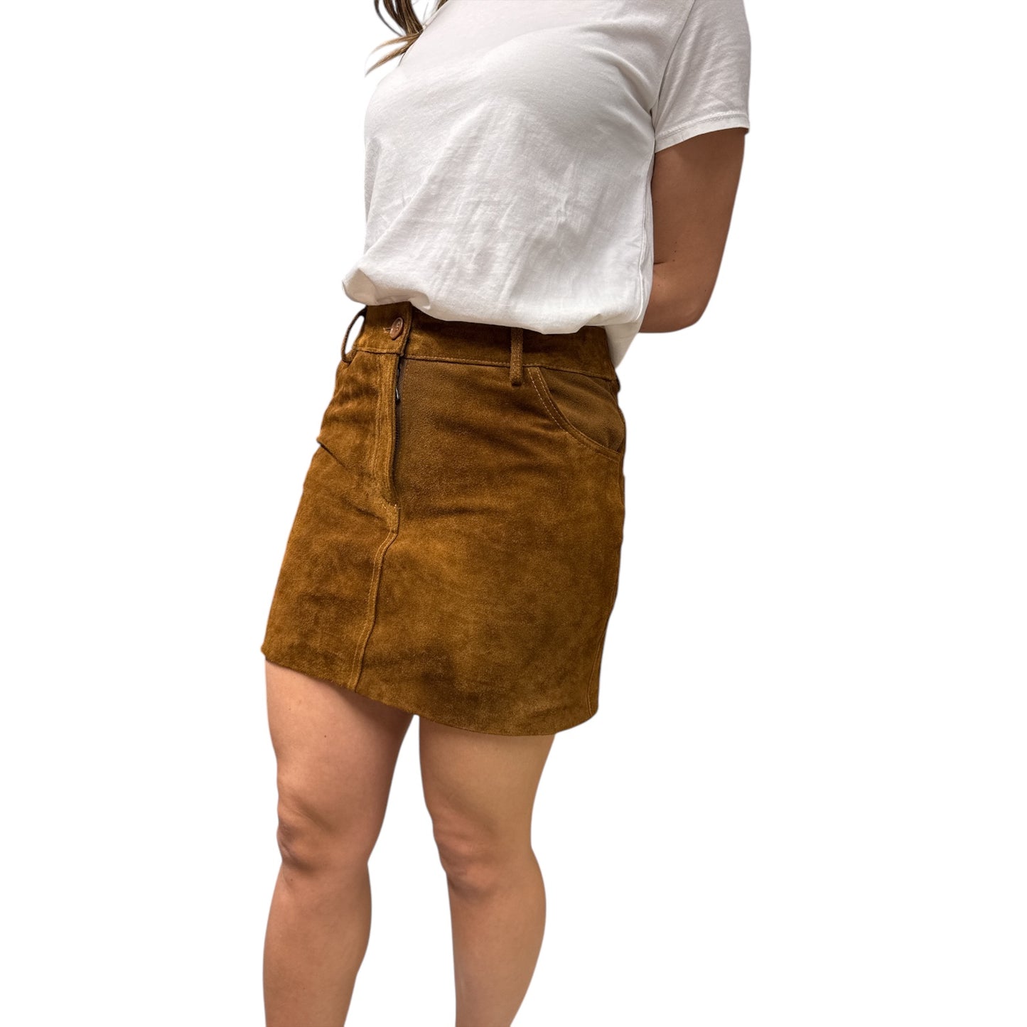 Gonna Mini In Vera Pelle Cognac