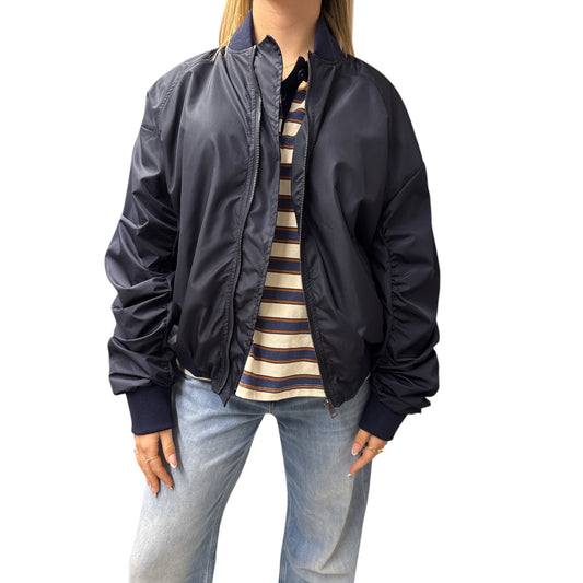 Bomber Con Manica Arricciata Blu Navy